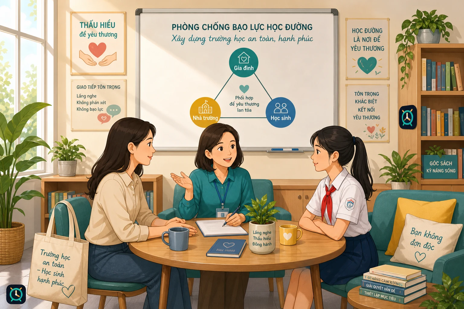 Gia đình nhà trường và học sinh phối hợp xây dựng môi trường học đường an toàn