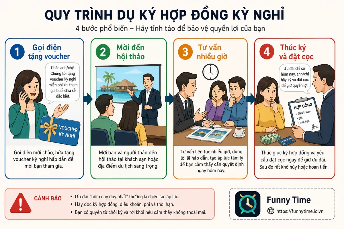 Quy trình dụ ký hợp đồng kỳ nghỉ bằng voucher và hội thảo tư vấn